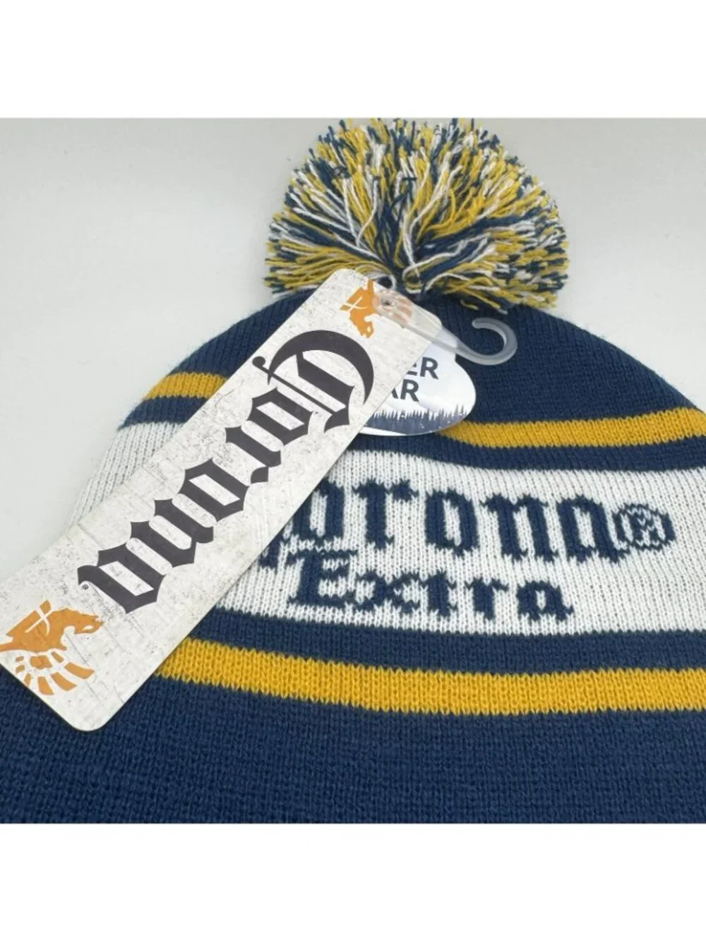 Corona Extra Beanie Hat Pom Pom Knit Winter Cap Blue Yellow White One Size New